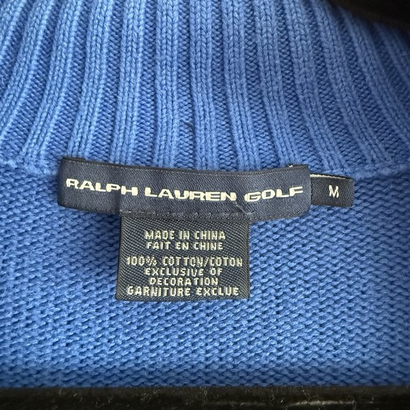Vintage Ralph Lauren Sweater Womens Medium Golf Royal Blue Cable Knit Full Zip - Picture 6 of 6